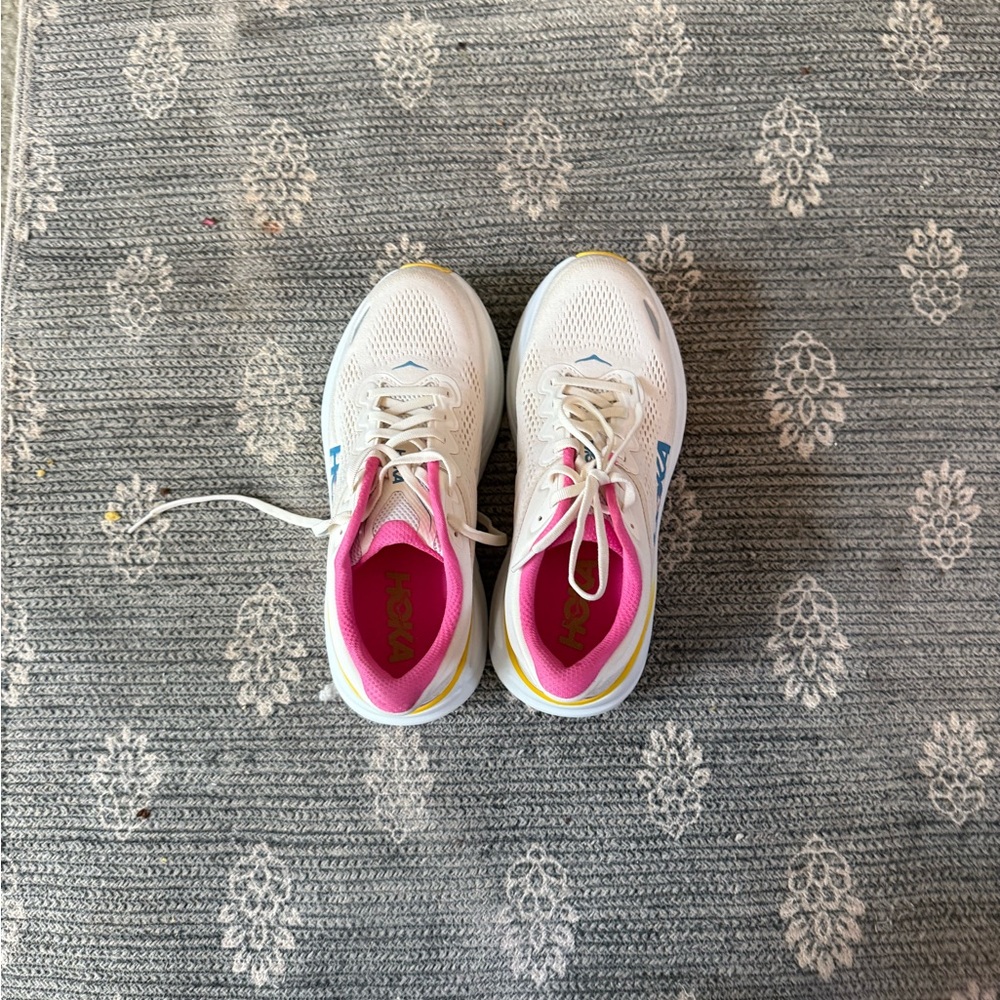 Hoka One One Women's White and Pink Athletic Shoes